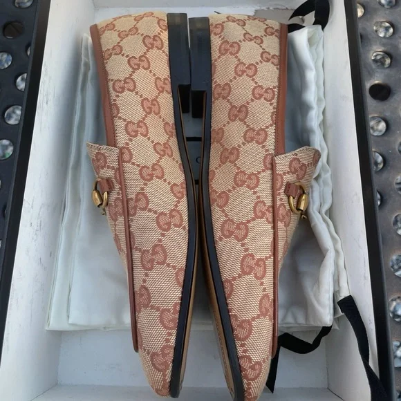 Womens Canvas GG Monogram Horsebit Jordaan Loafers - Picture 2 of 4